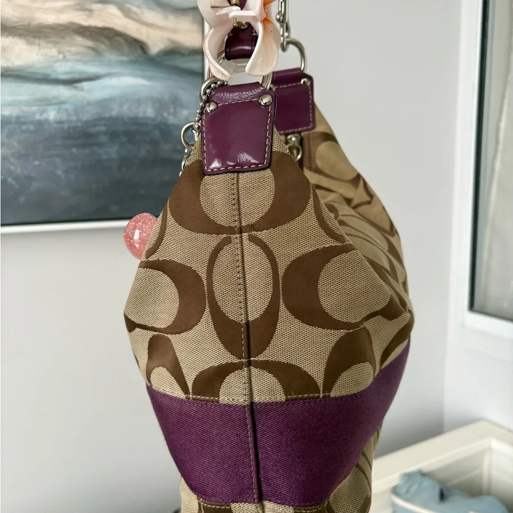 SOLD Coach Tan and Purple Shoulder Bag - Picture 4 of 11